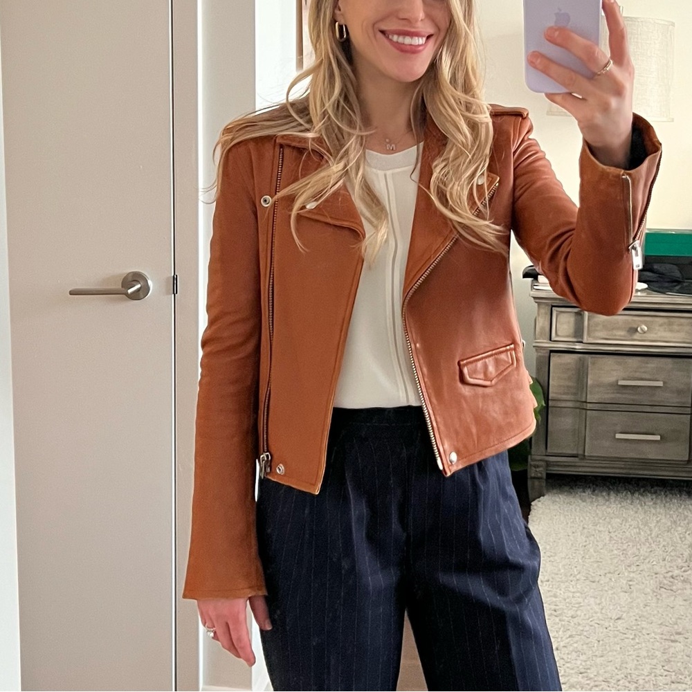 Iro Ashville leather moto jacket in cognac color size 36